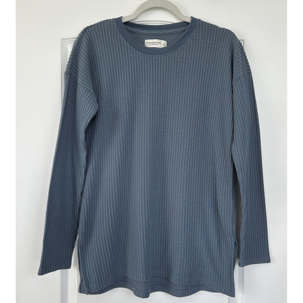 Abercrombie Fitch Womens S Soft Cozy Blue Waffle Knit Long Sleeve Crew Thermal